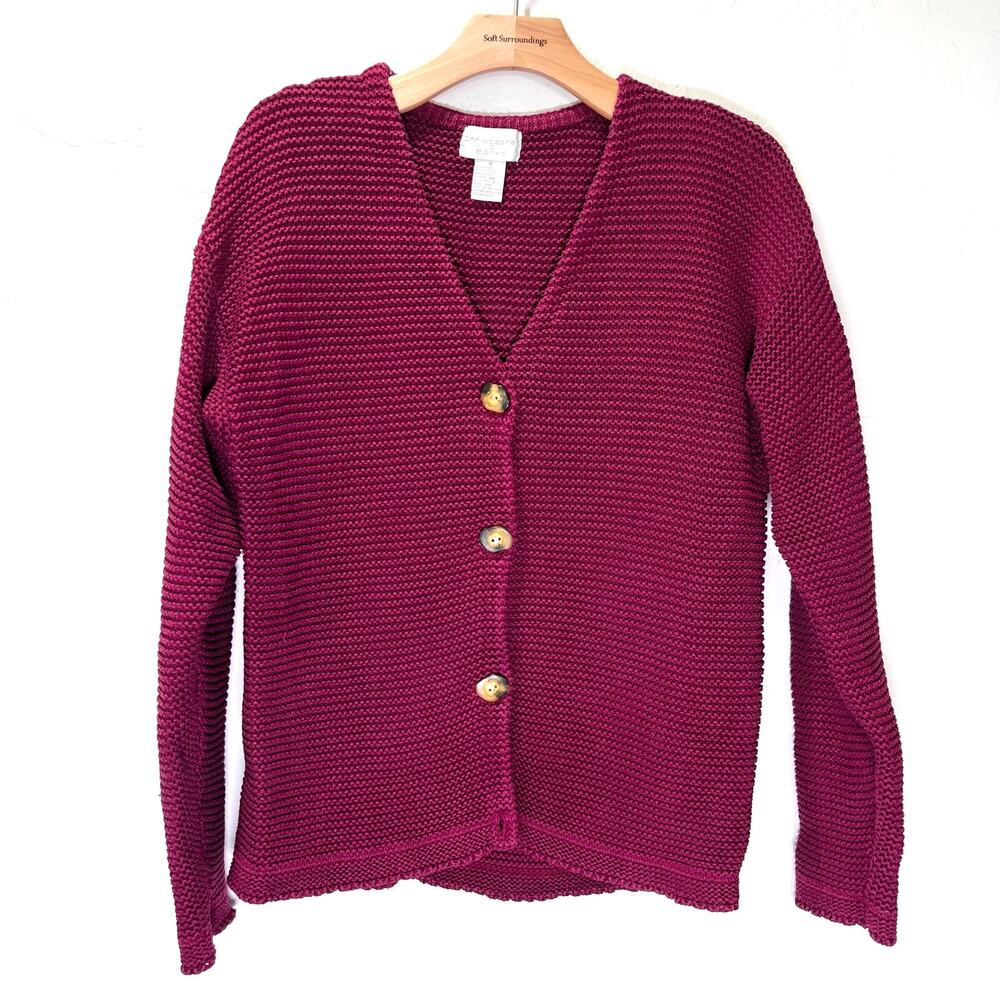 Chunky Knit Sweater Cardigan Sz Medium Cottagecore Boho Maroon Red Purple Hobbit